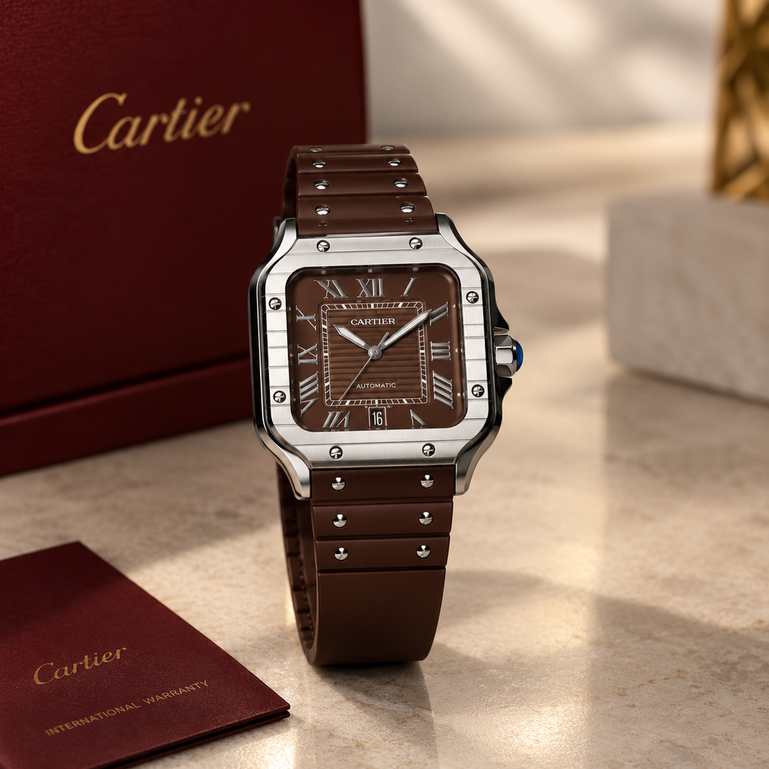 Montre Automatique Homme – Marron &amp; Argent