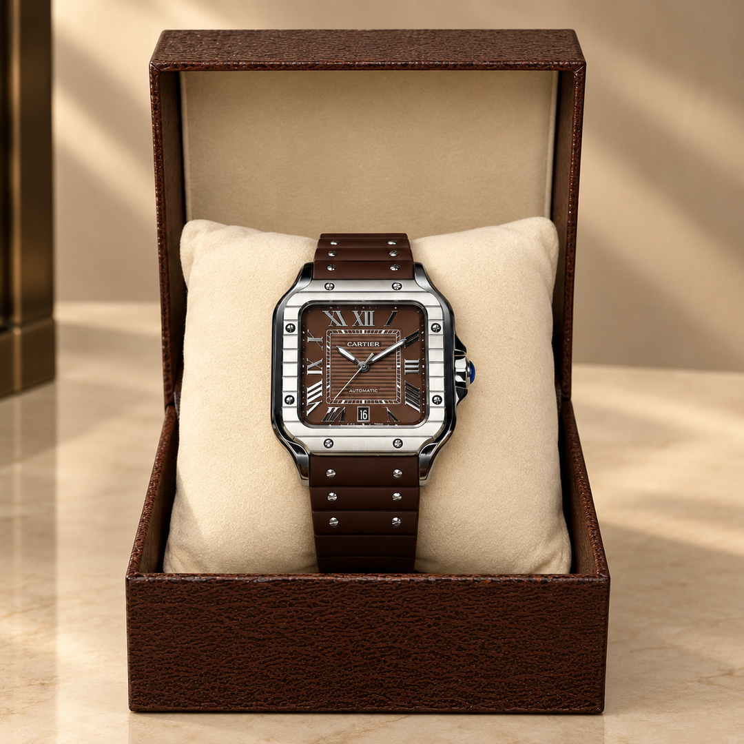 Montre Automatique Homme – Marron &amp; Argent