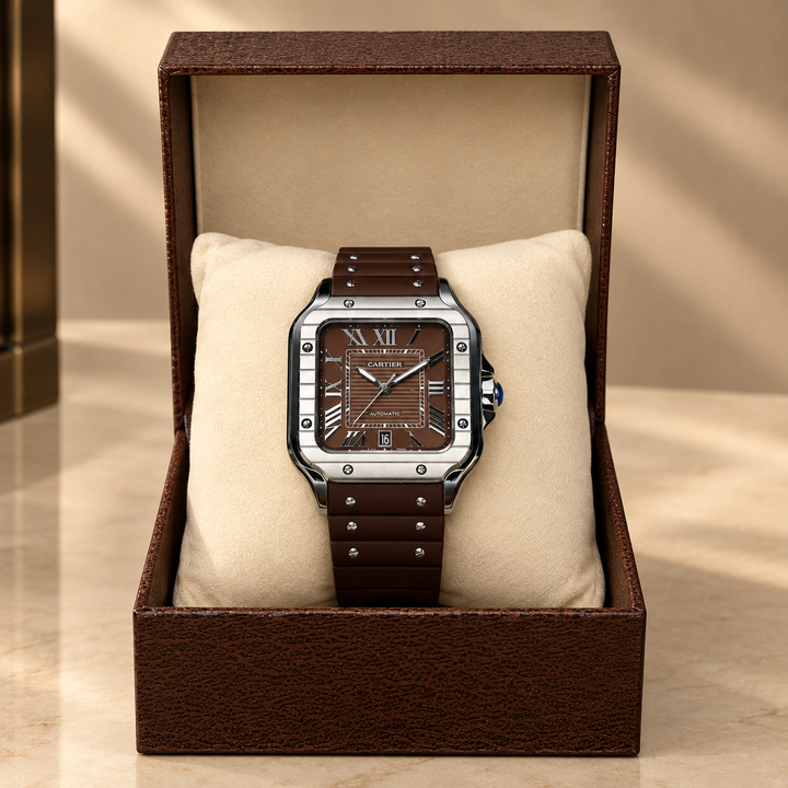 Montre Automatique Homme – Marron &amp; Argent
