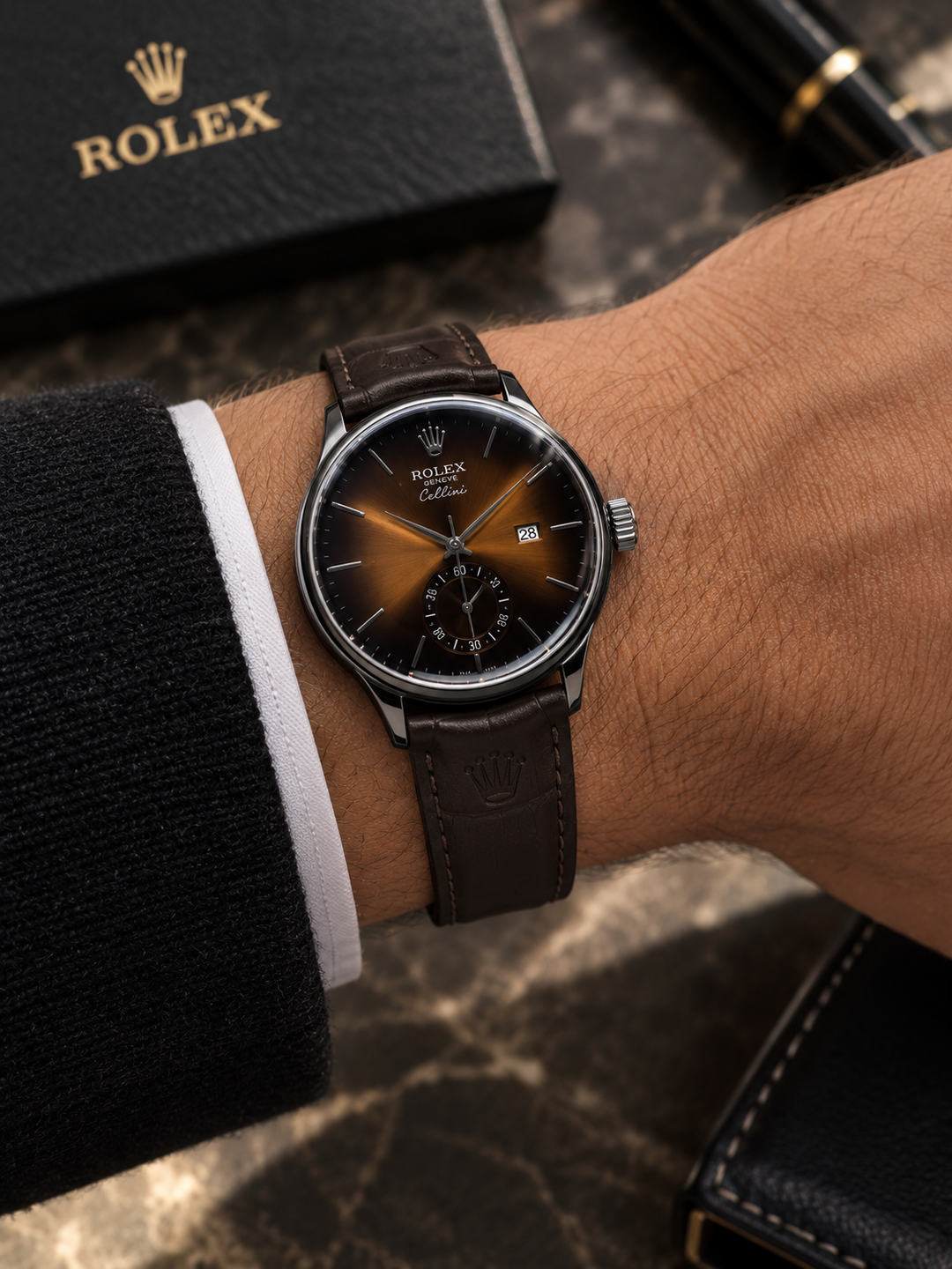 Montre Élégante Homme – Cadran Brun &amp; Bracelet Cuir