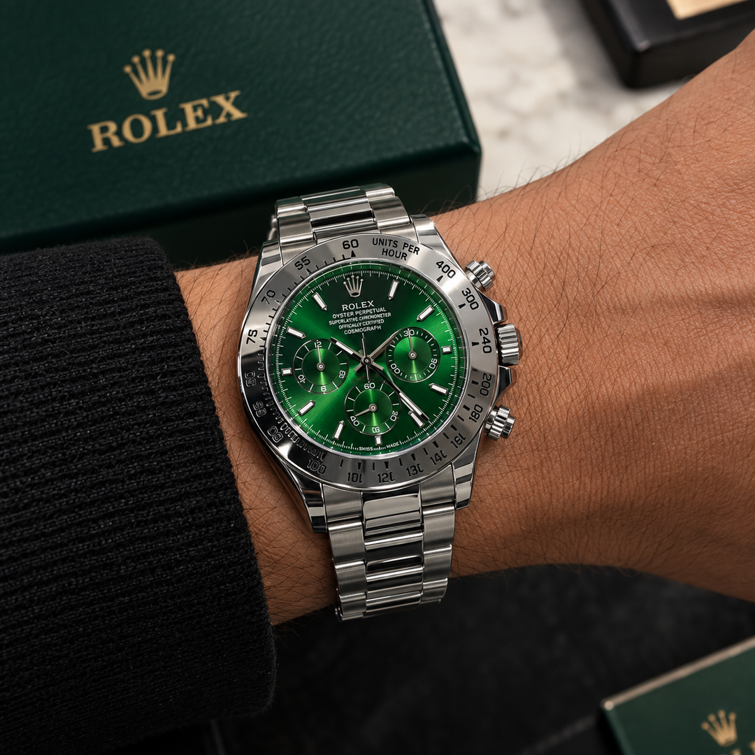 Montre Homme Chronographe – Cadran Vert &amp; Bracelet Acier
